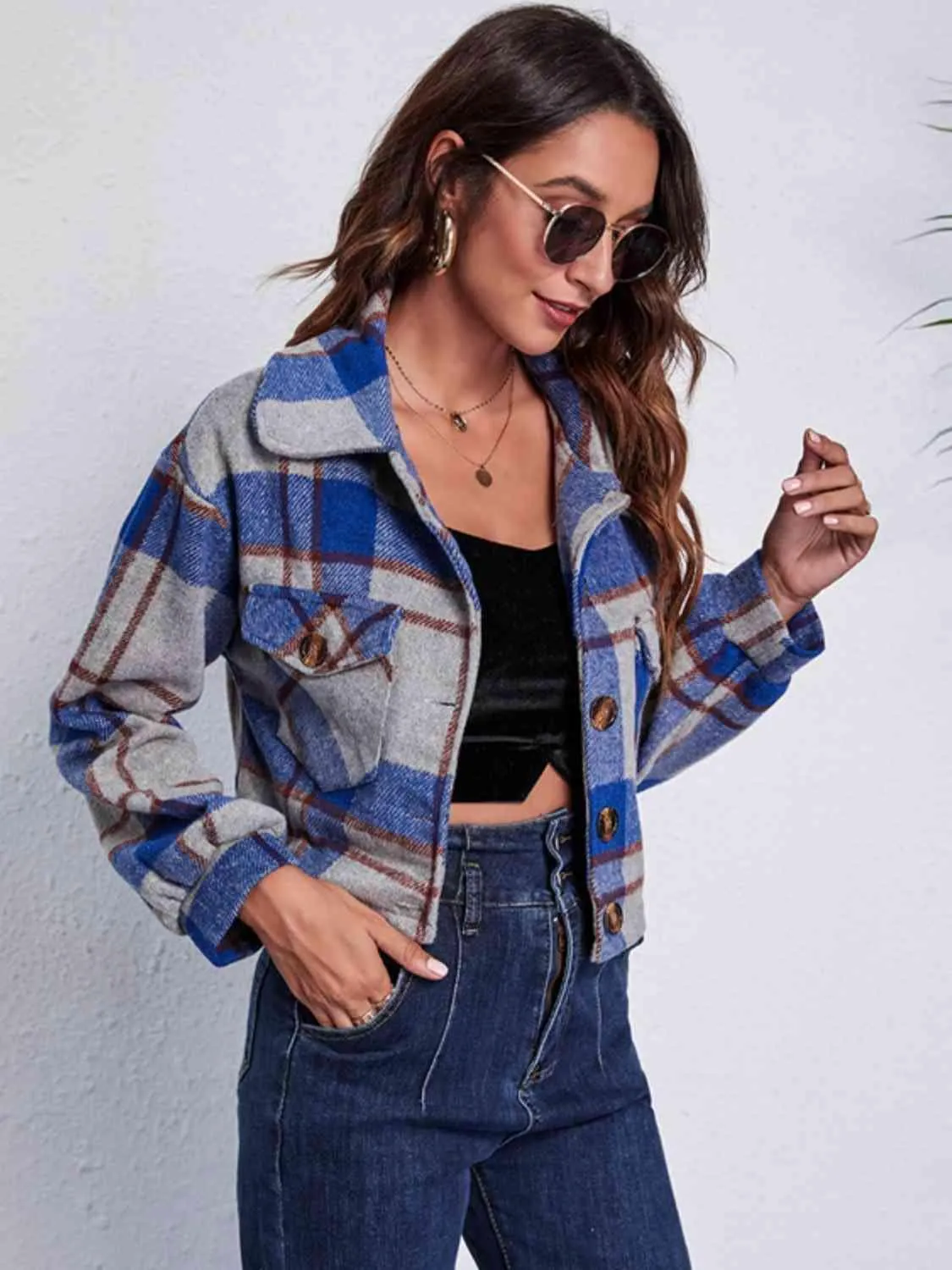 Autumn Fashionista Plaid Cropped Shirt Jacket