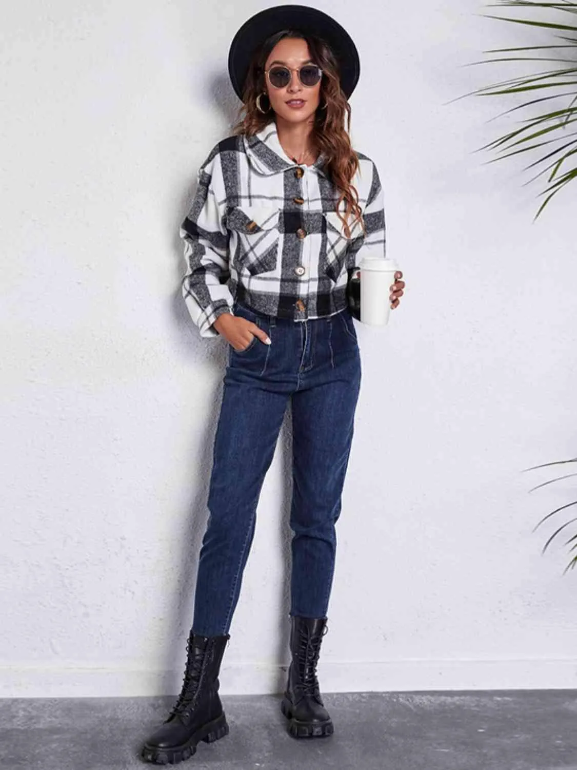 Autumn Fashionista Plaid Cropped Shirt Jacket
