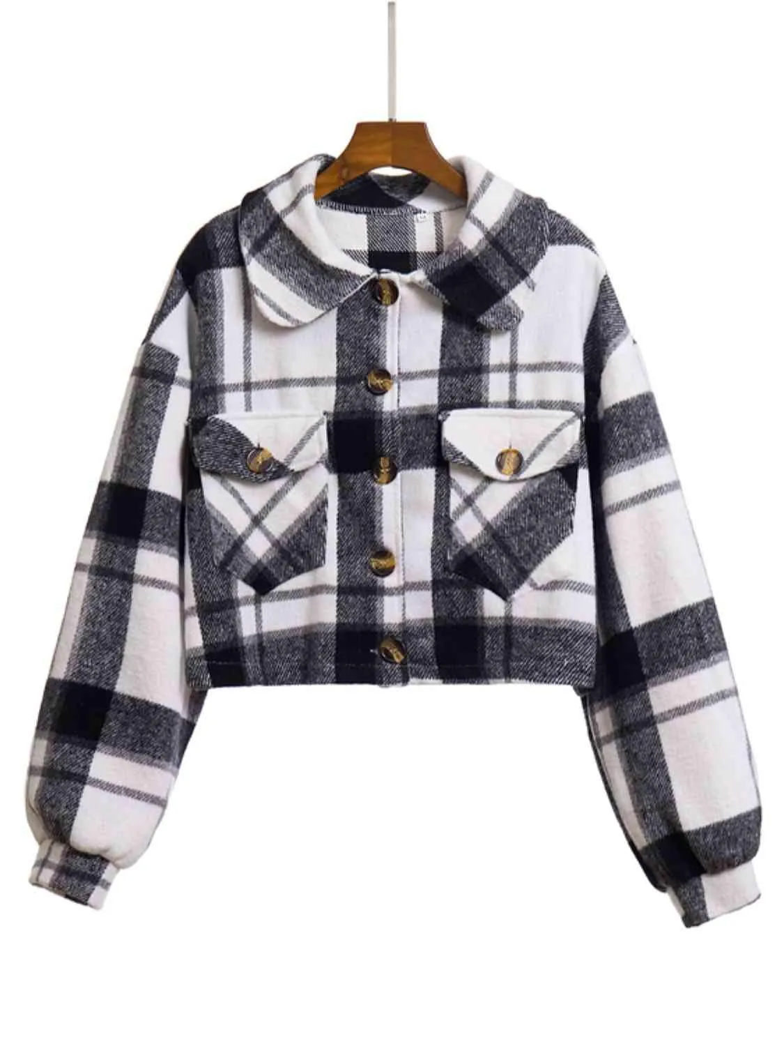 Autumn Fashionista Plaid Cropped Shirt Jacket
