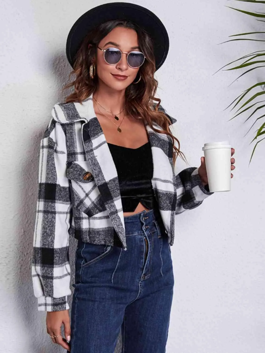 Autumn Fashionista Plaid Cropped Shirt Jacket