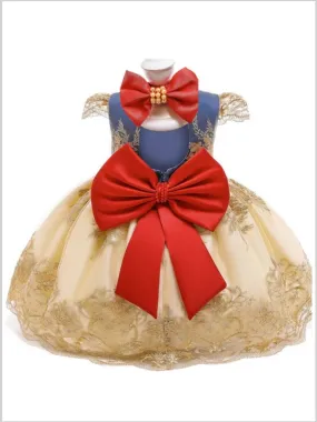 Baby Floral Lace Embroidery Beaded Dress With Bow Dress