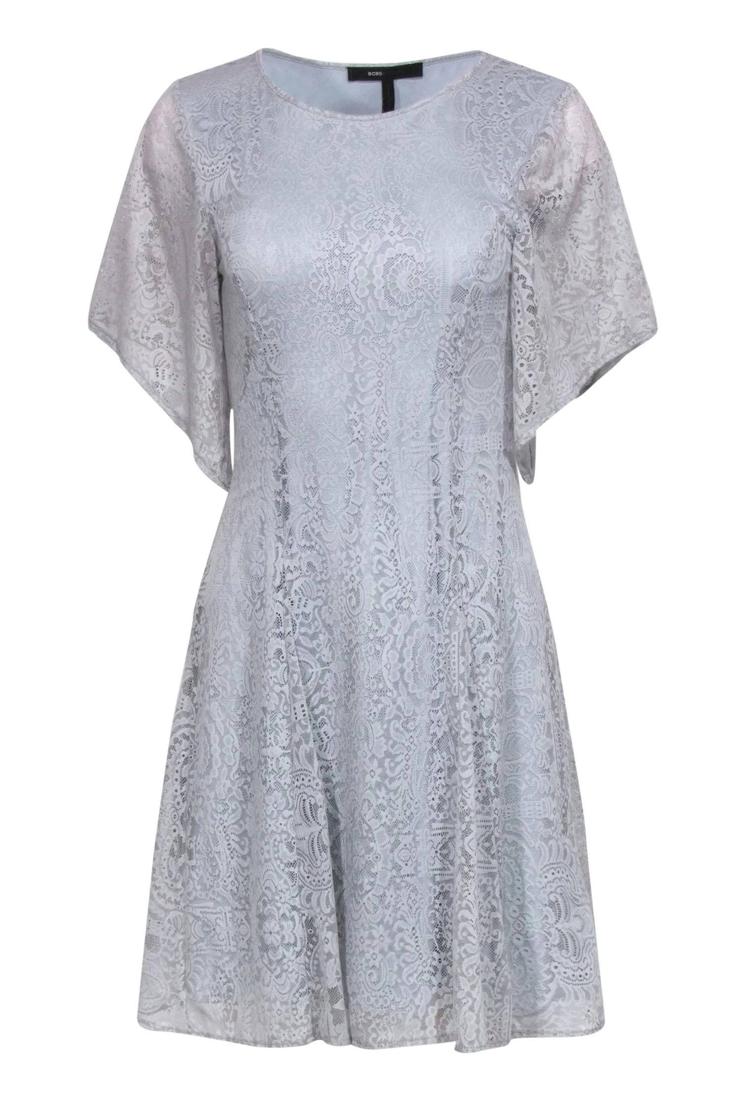 BCBG Max Azria - Icy Blue Lace Flounce Sleeve A-Line Dress Sz XS