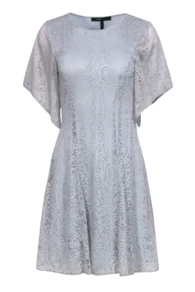 BCBG Max Azria - Icy Blue Lace Flounce Sleeve A-Line Dress Sz XS
