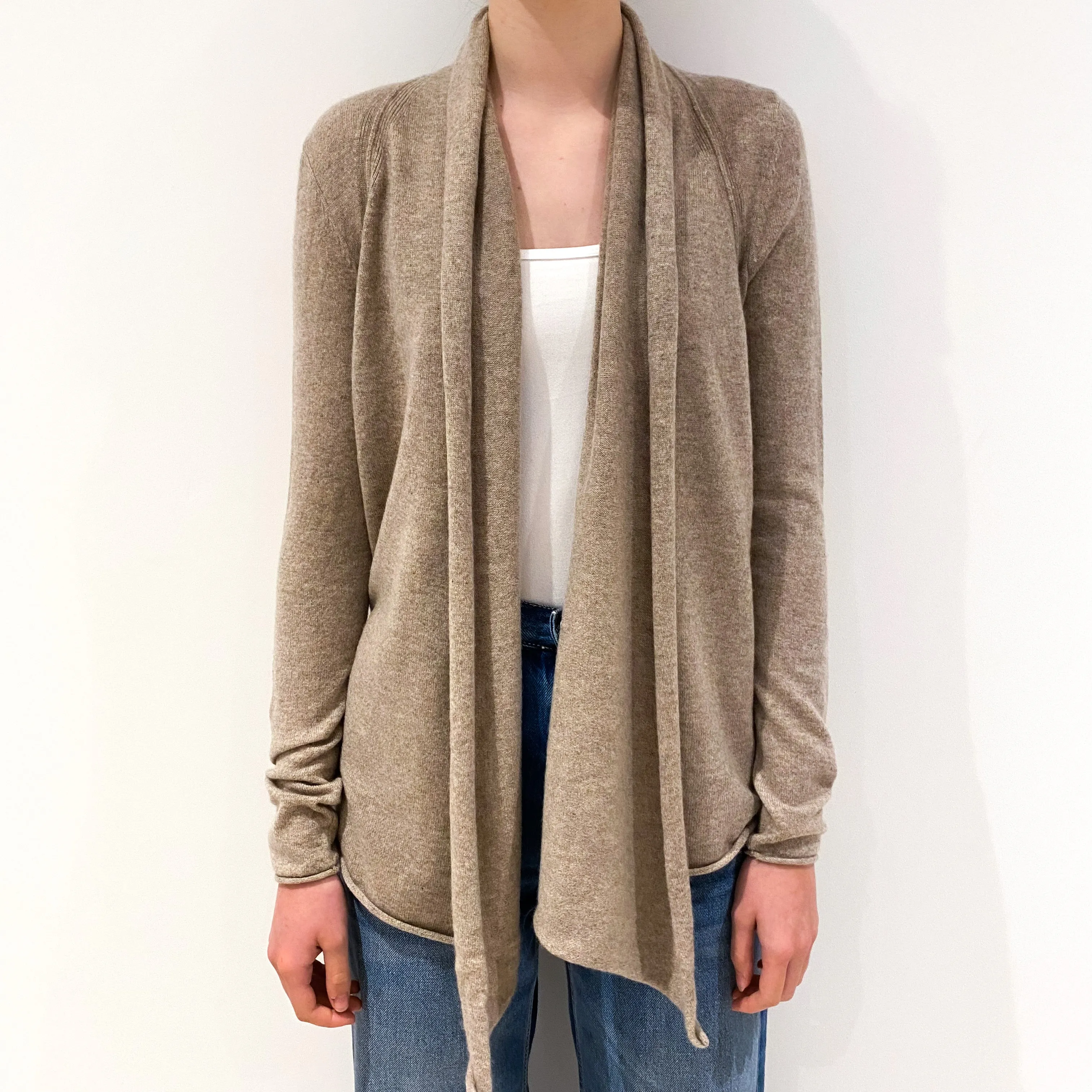 Beige Cashmere Waterfall Cardigan Extra Small