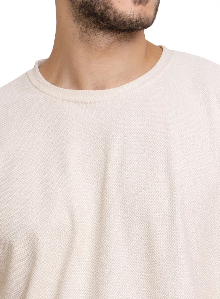 Beige Rhombus Over Size Round T-Shirt