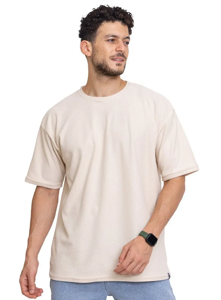 Beige Rhombus Over Size Round T-Shirt