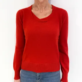 Berry Red Cashmere Ruched Crew Neck Jumper Small