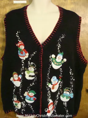 Big Size Snowman in Bubbles Themed Ugly Christmas Sweater Vest