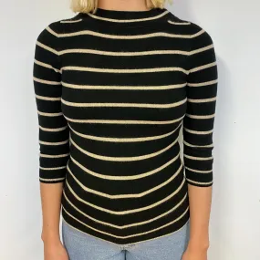 Black Cashmere Italian Striped Crew Neck Jumper