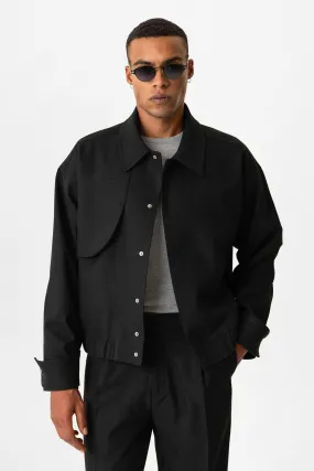 Black Crop Fit Men's Jacket with Pockets - Wessi