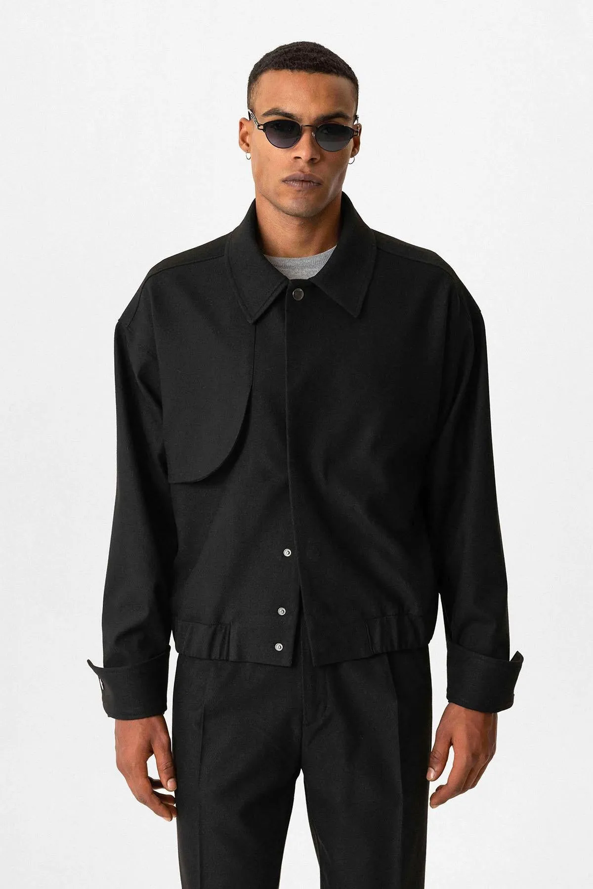 Black Crop Fit Men's Jacket with Pockets - Wessi