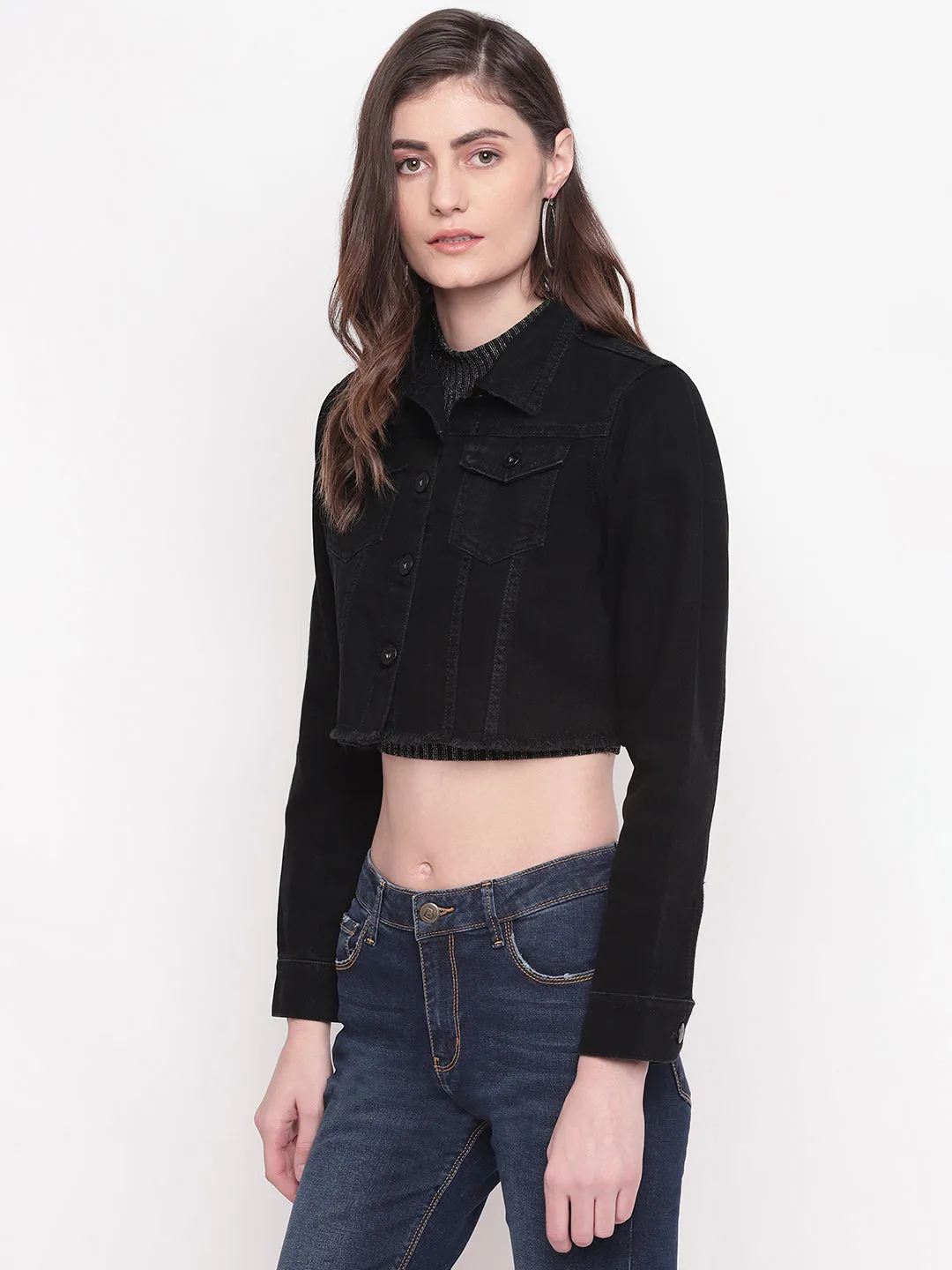 Black Cropped Denim Jacket