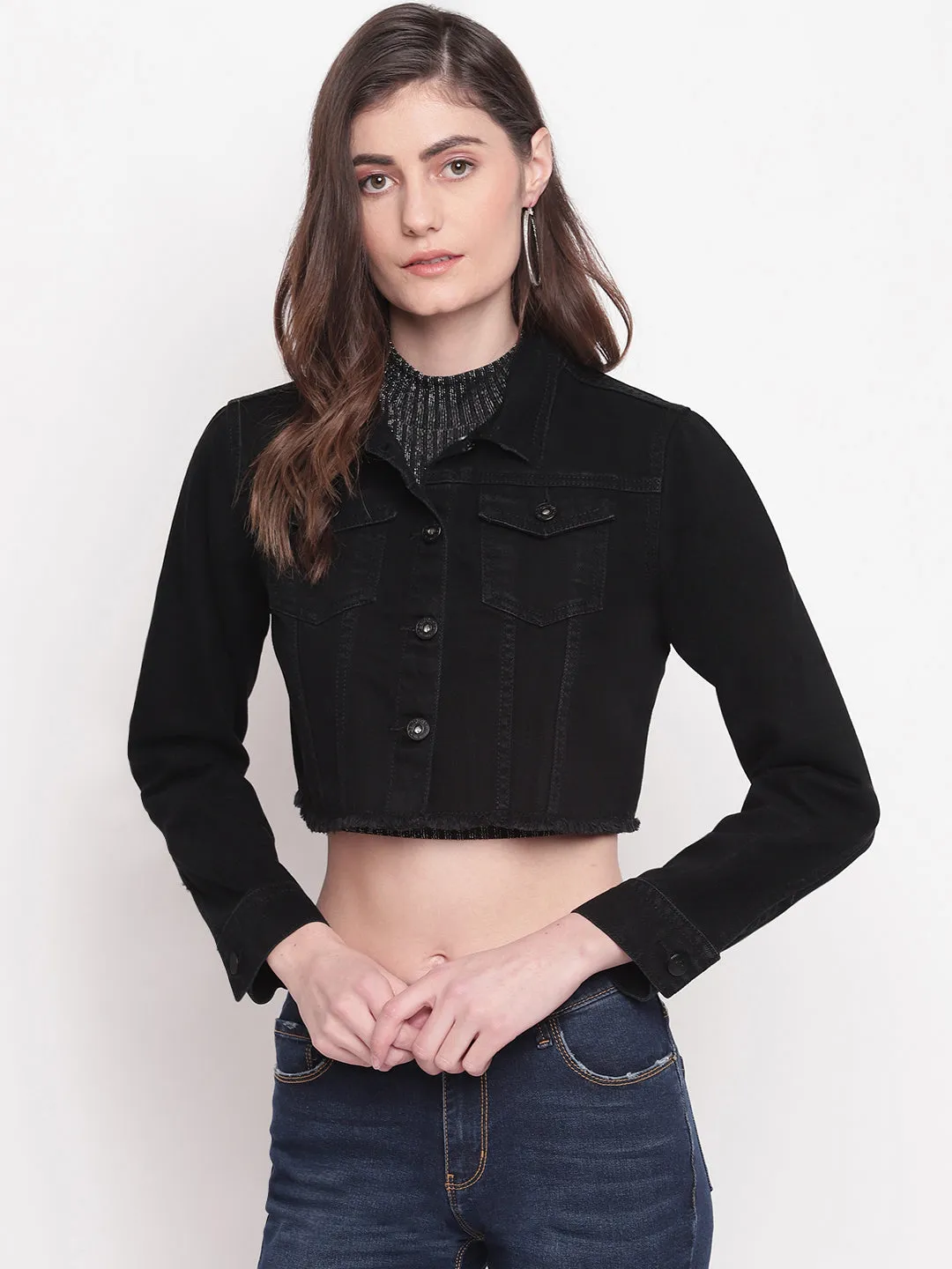 Black Cropped Denim Jacket