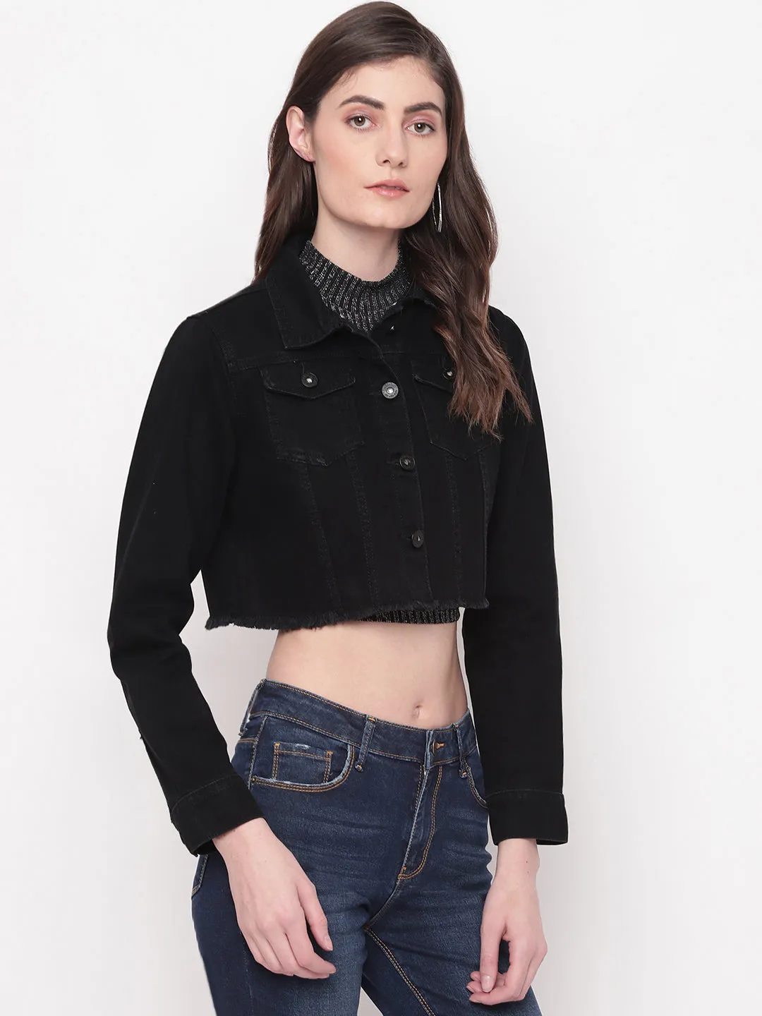 Black Cropped Denim Jacket