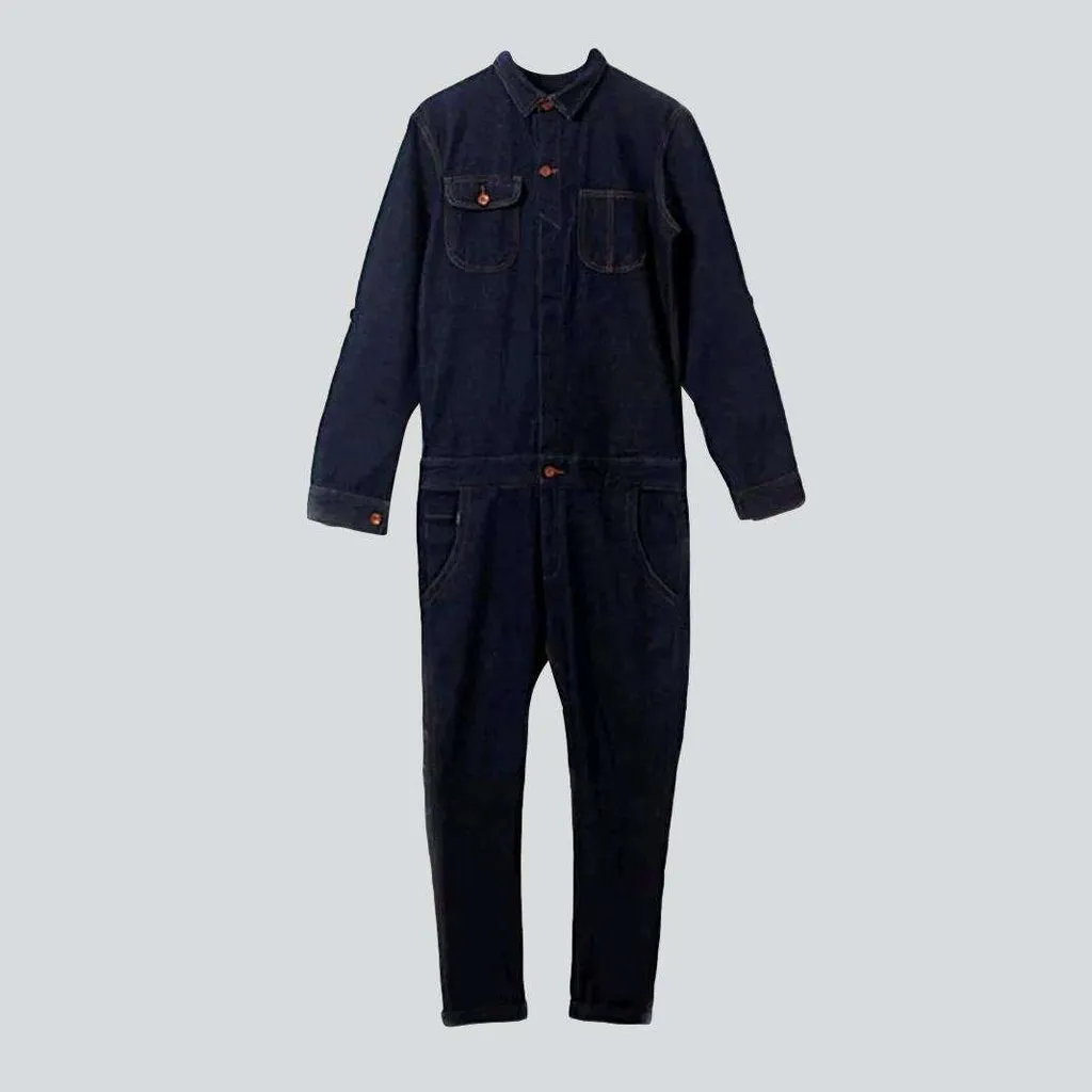 Black loose men denim overall