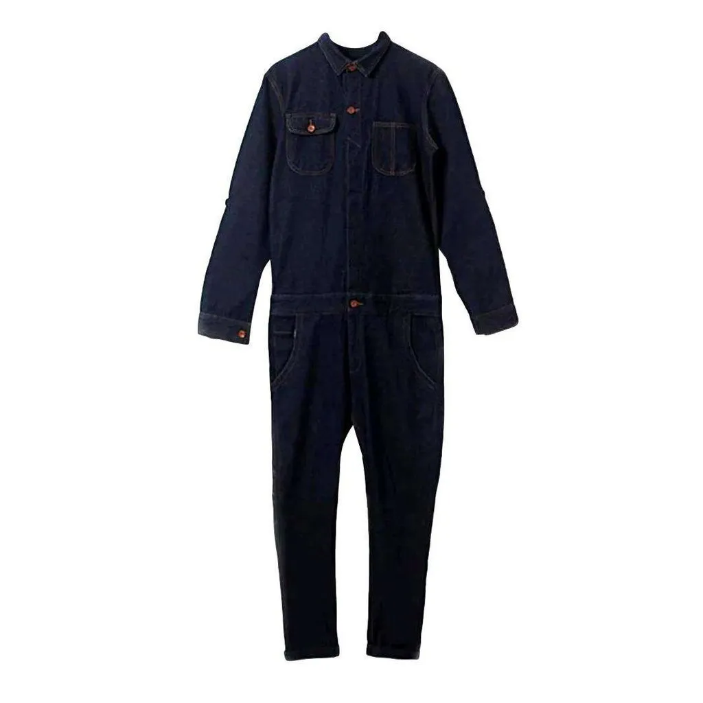 Black loose men denim overall
