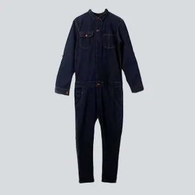Black loose men denim overall