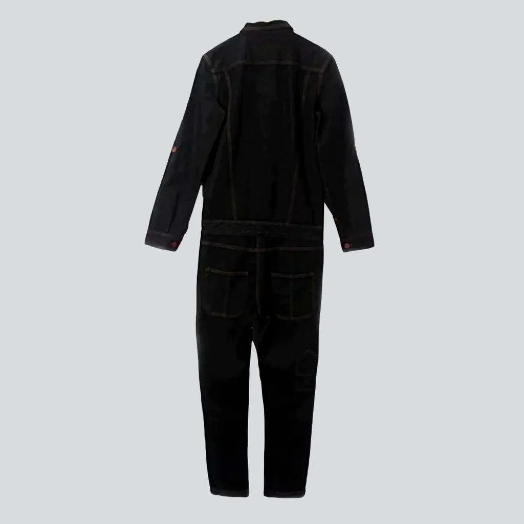 Black loose men denim overall