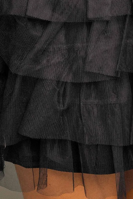 Black Mesh Layered Mini Skirt