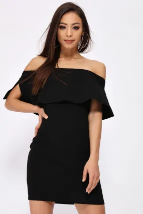 Black Off Shoulder Frill Bodycon Dress