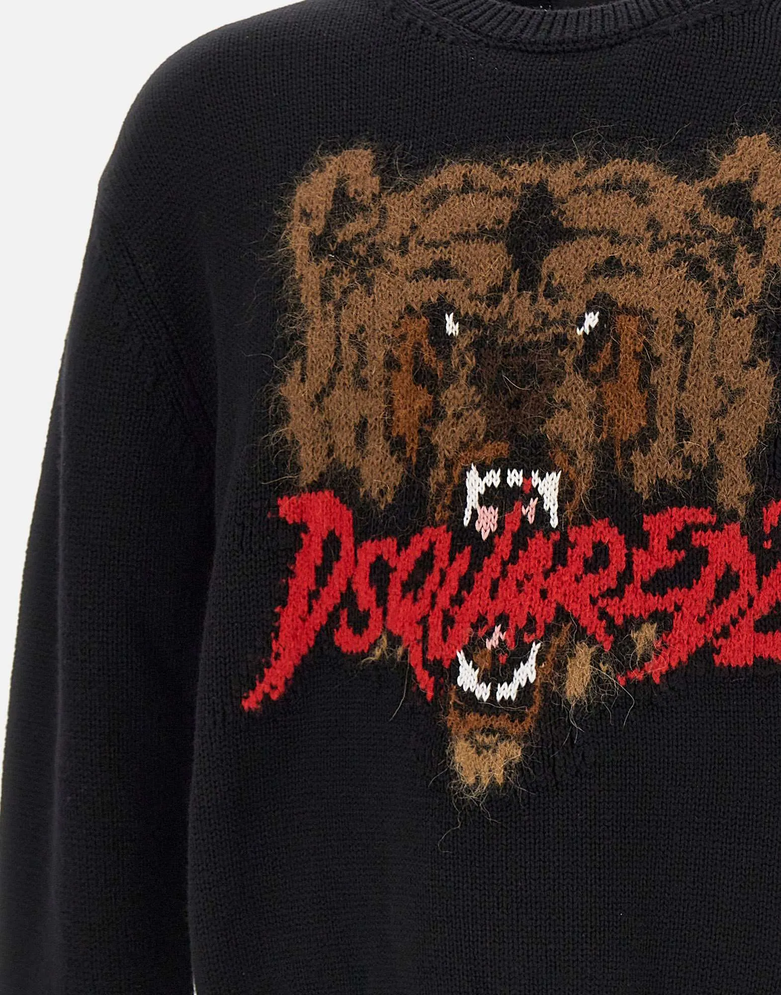 Black Wool Tiger Crewneck Sweater