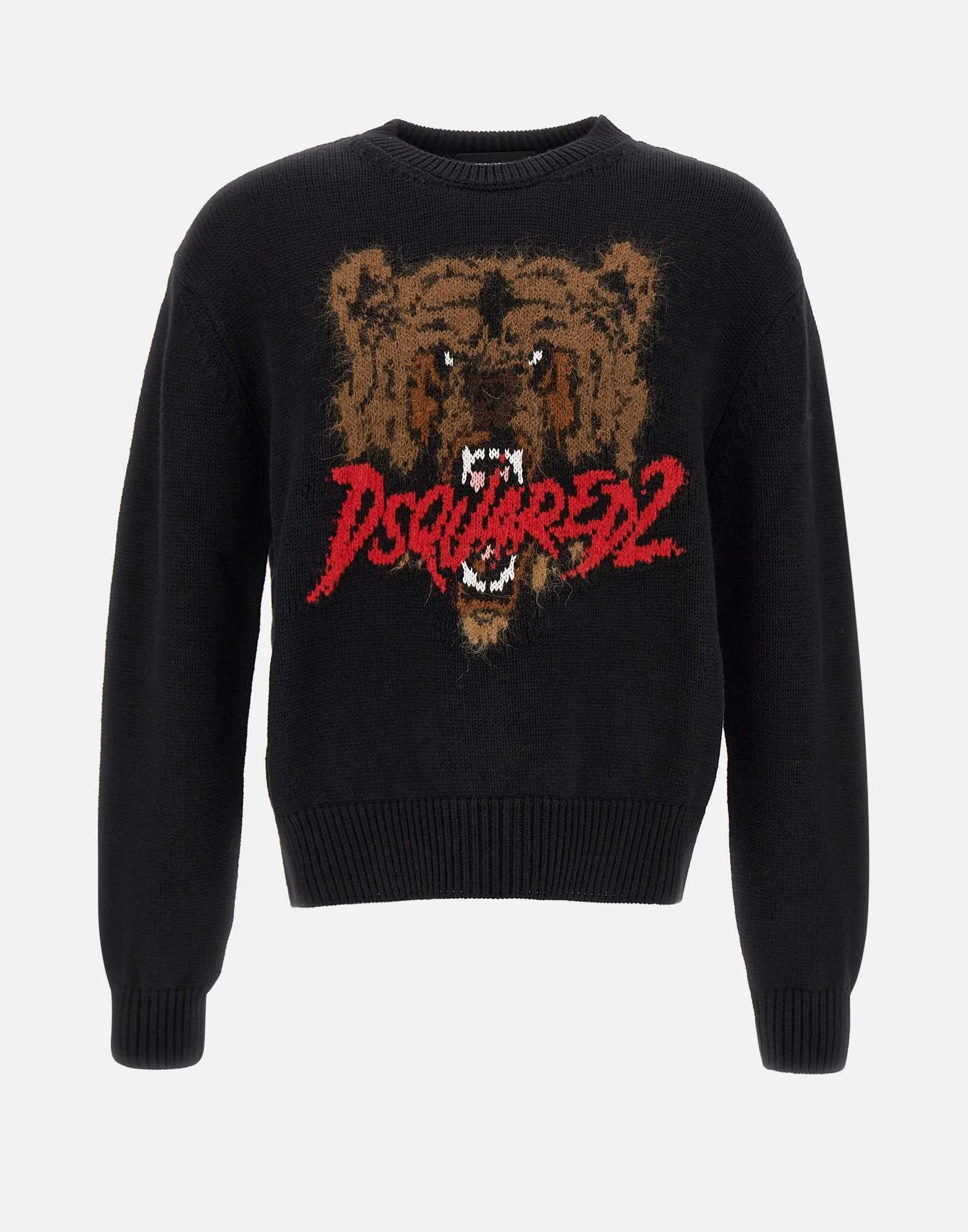 Black Wool Tiger Crewneck Sweater