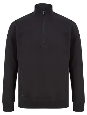 Bloomfield Quarter Zip Funnel Neck Pullover Sweat in Jet Black - Tokyo Laundry