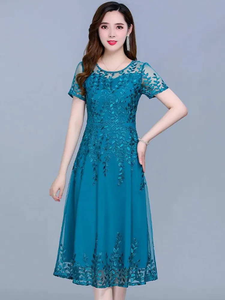 Blue Chiffon Mesh Korean Dress: Elegant Summer Fashion - Evening Midi Prom Dress