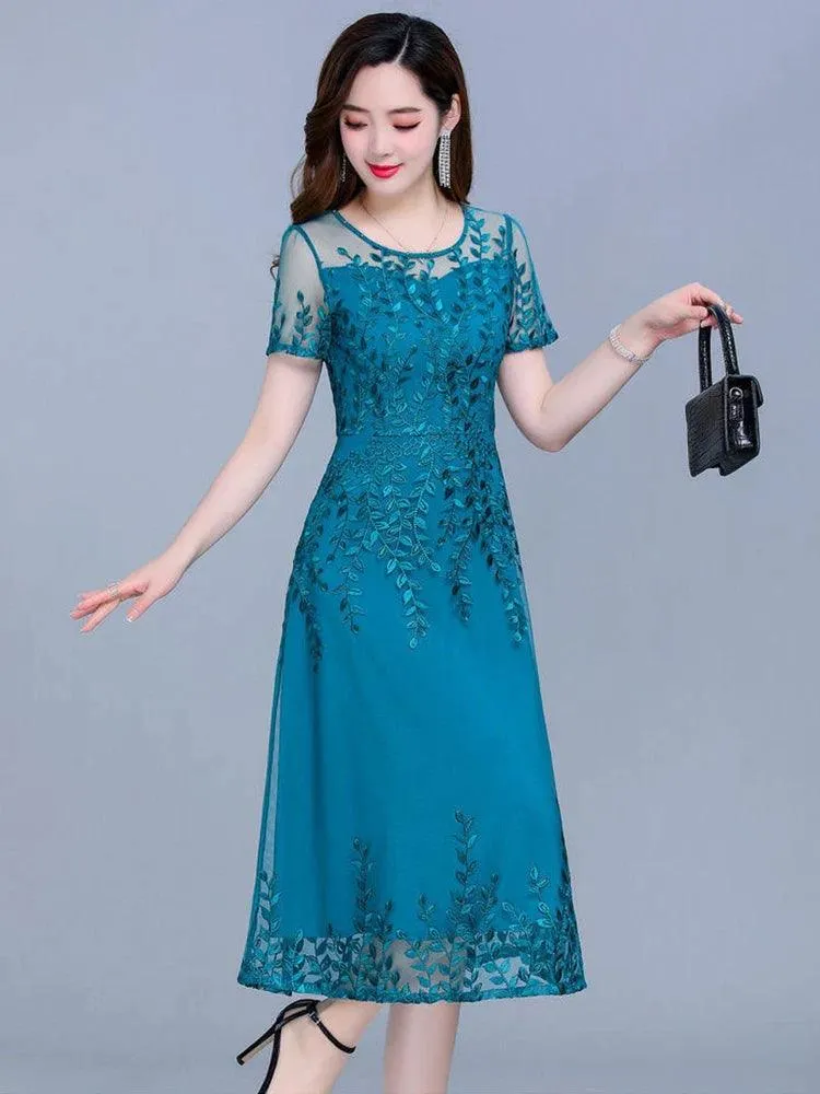 Blue Chiffon Mesh Korean Dress: Elegant Summer Fashion - Evening Midi Prom Dress