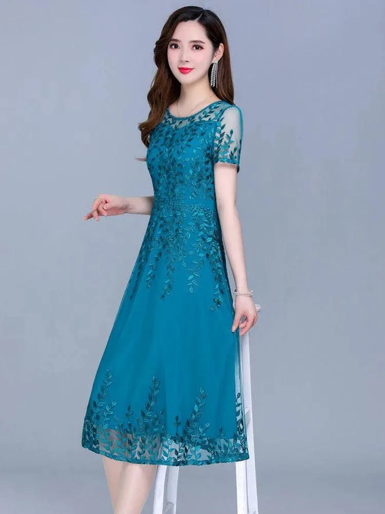 Blue Chiffon Mesh Korean Dress: Elegant Summer Fashion - Evening Midi Prom Dress