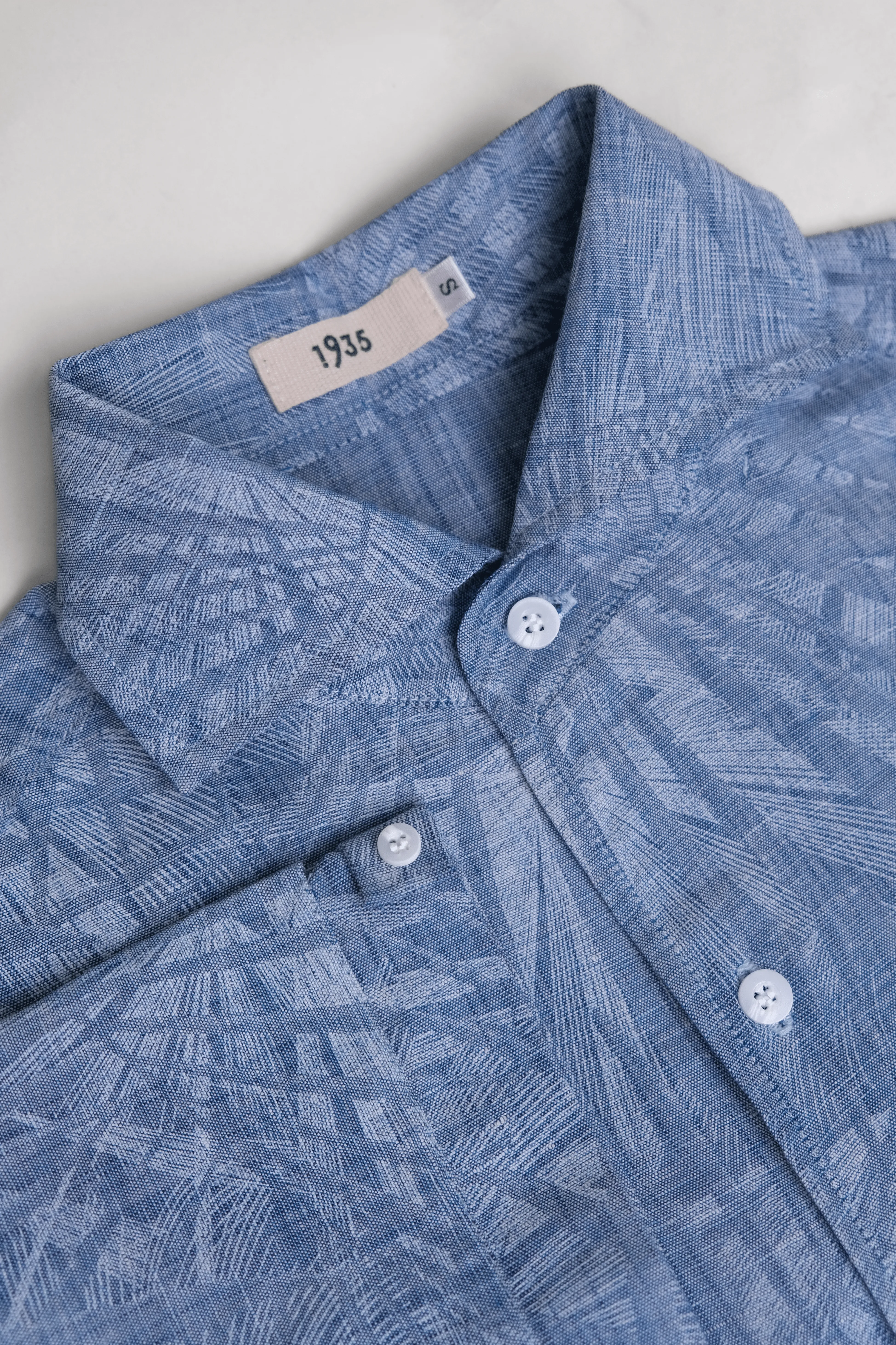 Blue Lino Printed Short Sleeve Shirt