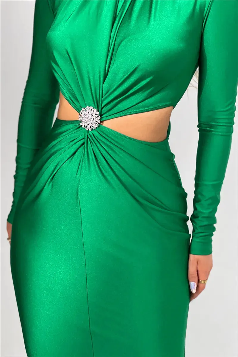Bodycon Maxi Dress Long Sleeves Elegant Dress Party Dress Silk Dress