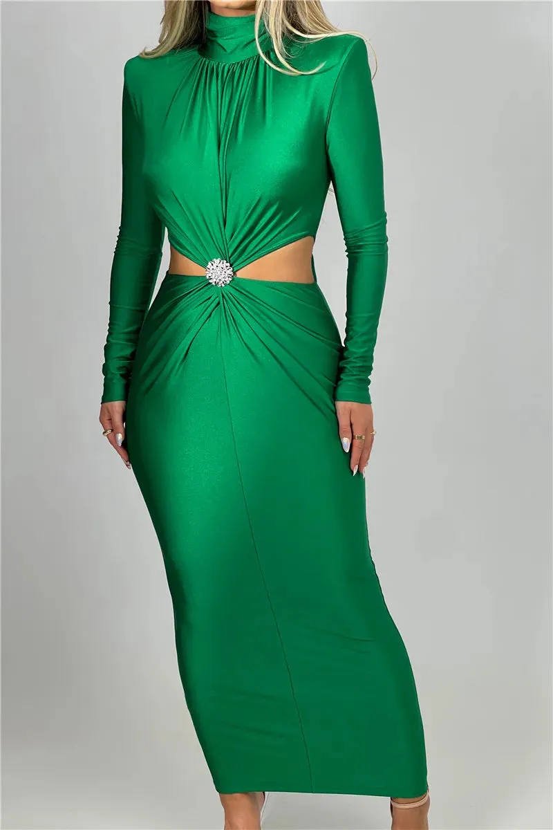 Bodycon Maxi Dress Long Sleeves Elegant Dress Party Dress Silk Dress