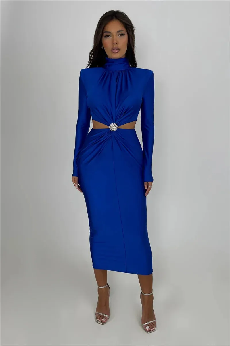 Bodycon Maxi Dress Long Sleeves Elegant Dress Party Dress Silk Dress