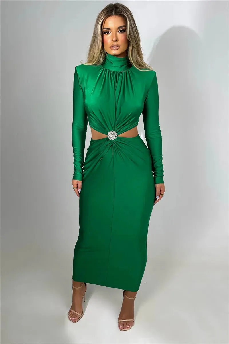 Bodycon Maxi Dress Long Sleeves Elegant Dress Party Dress Silk Dress