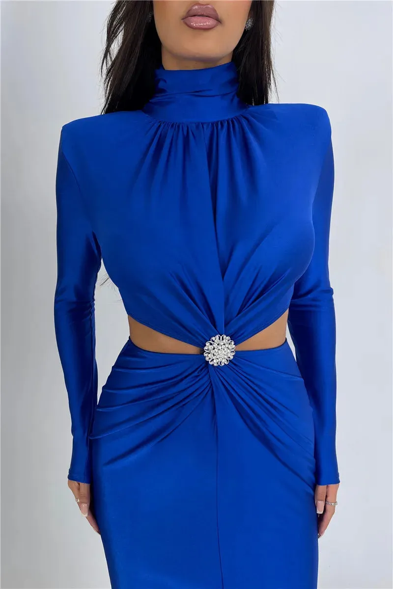 Bodycon Maxi Dress Long Sleeves Elegant Dress Party Dress Silk Dress