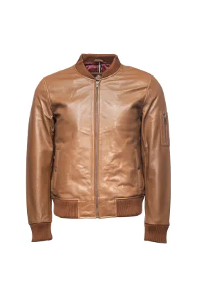 Bomber Leather Jacket- Tan