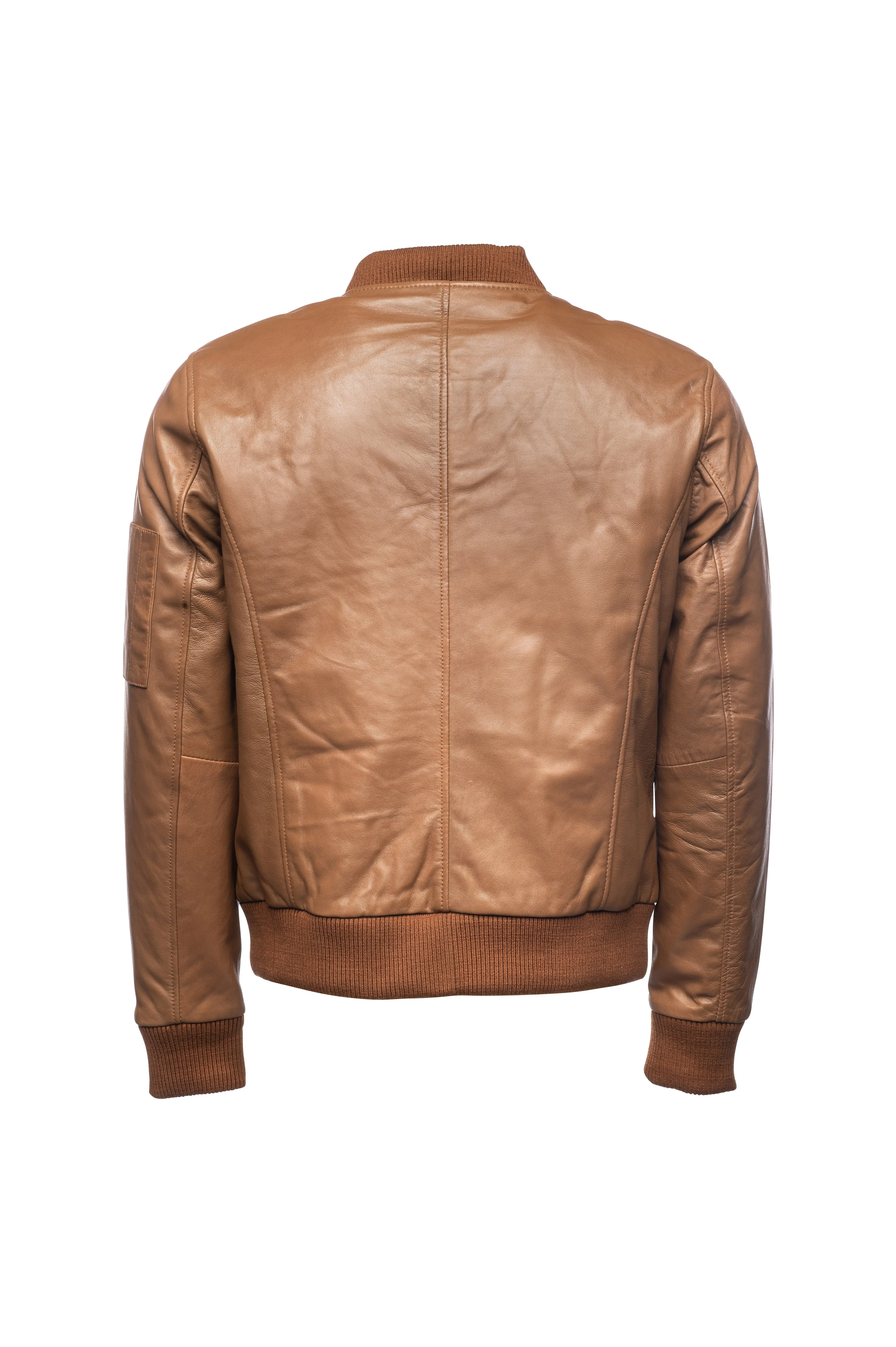 Bomber Leather Jacket- Tan