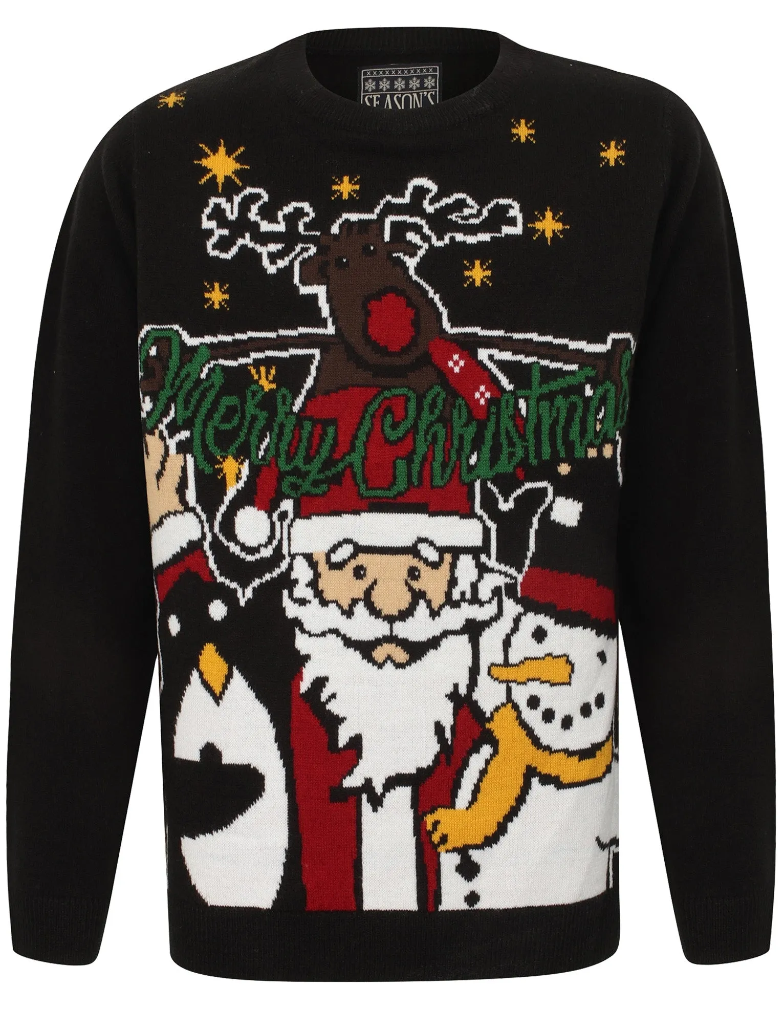 Boys Squad Novelty Christmas Jumper in Black - Season’s Greetings Kids (5-13yrs)