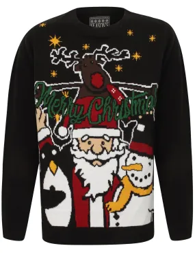Boys Squad Novelty Christmas Jumper in Black - Season’s Greetings Kids (5-13yrs)