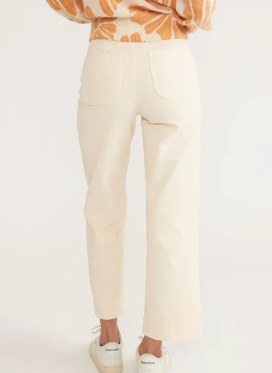 Bridget Cord Slim Wide Leg Crop - Ivory