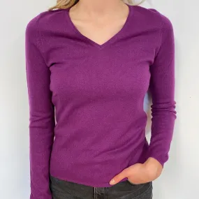 Bright Plum Purple V Neck Jumper Small