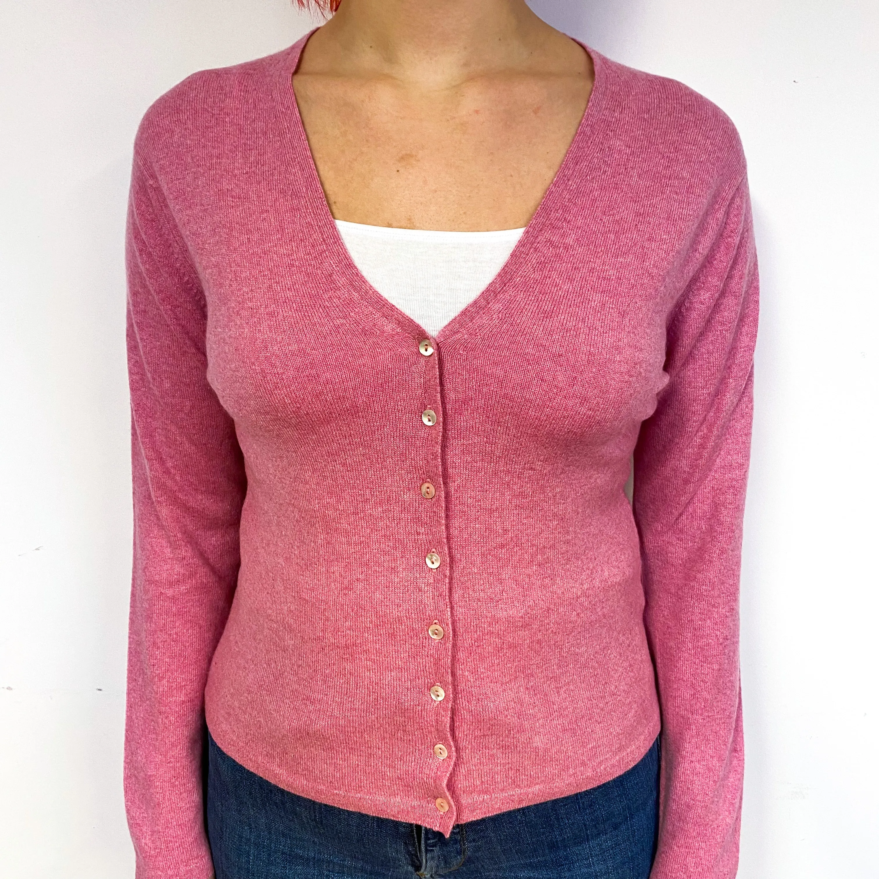 Brora Blush Pink Cashmere V-Neck Cardigan Small