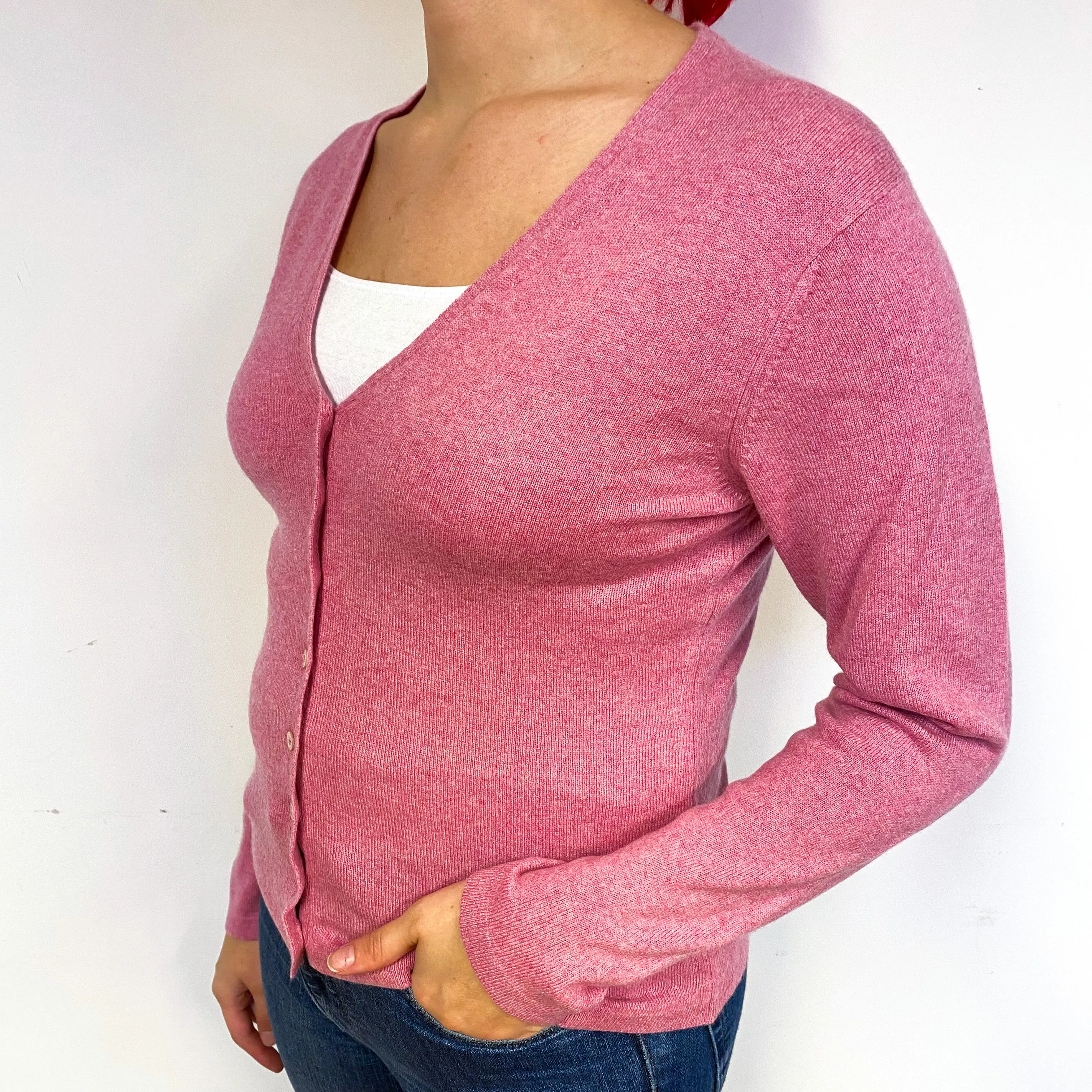 Brora Blush Pink Cashmere V-Neck Cardigan Small