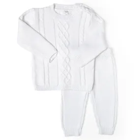 Cable-Knit Baby's Sweater Set - White