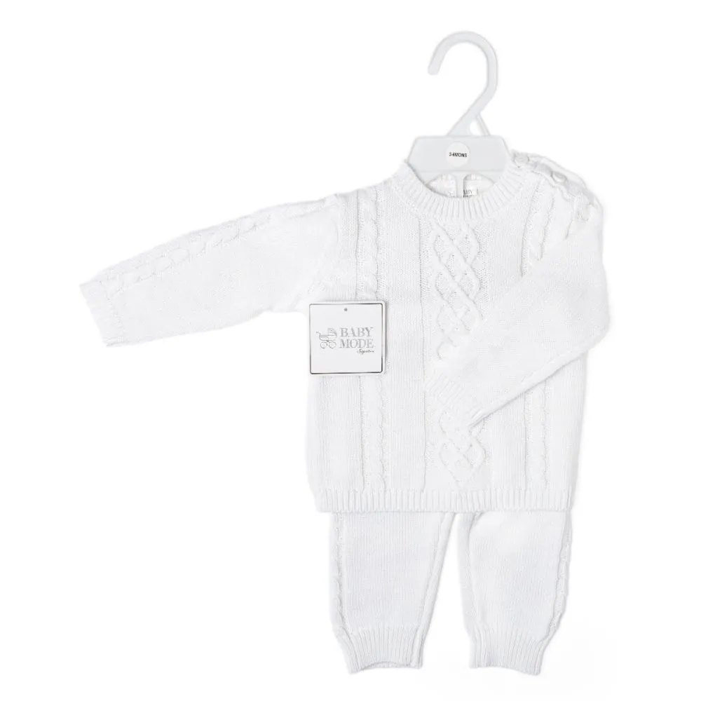 Cable-Knit Baby's Sweater Set - White