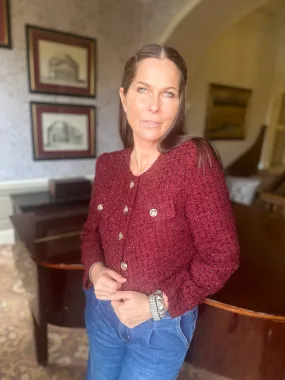 Cecile Cropped Tweed Jacket - Claret