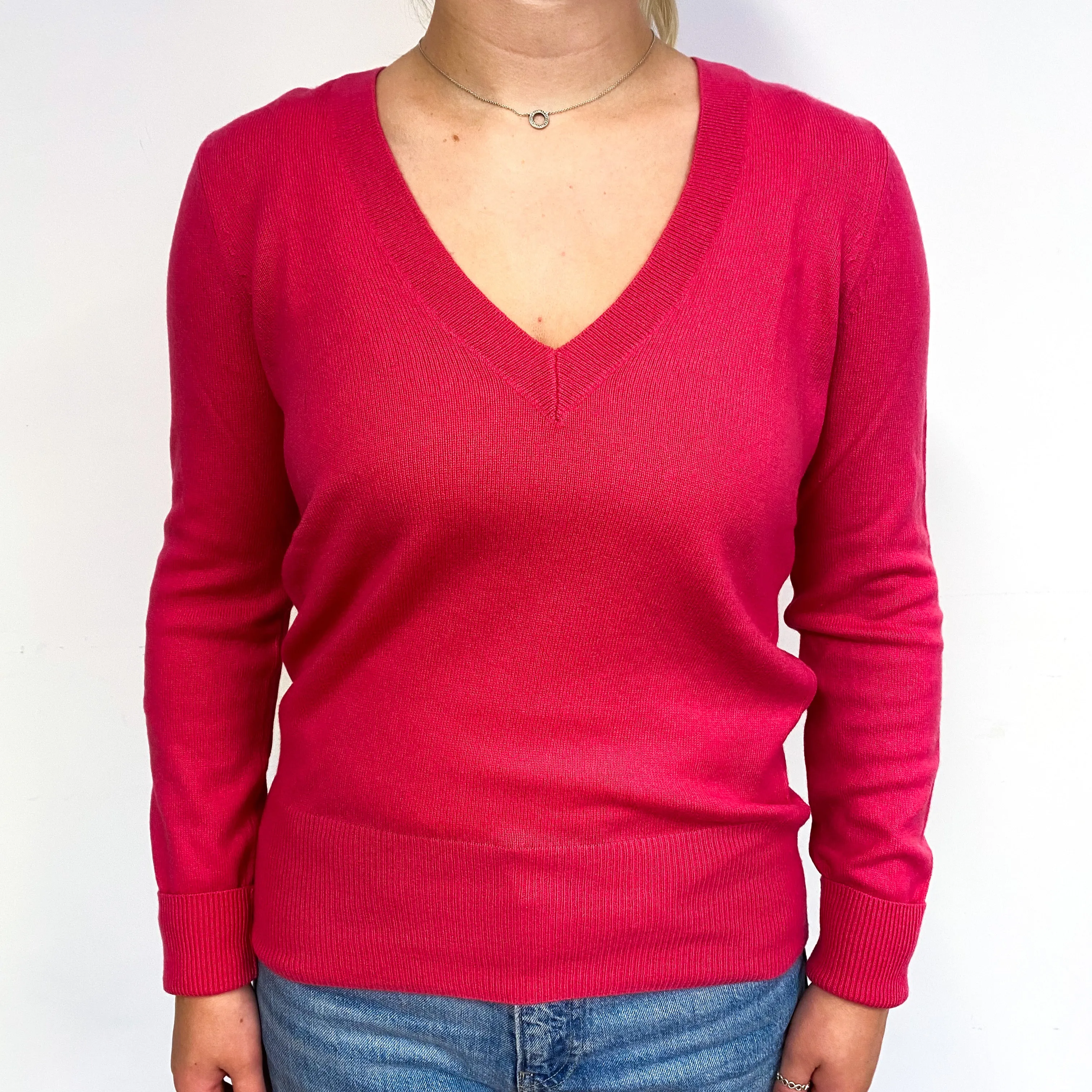 Cerise Pink V Neck Jumper Small