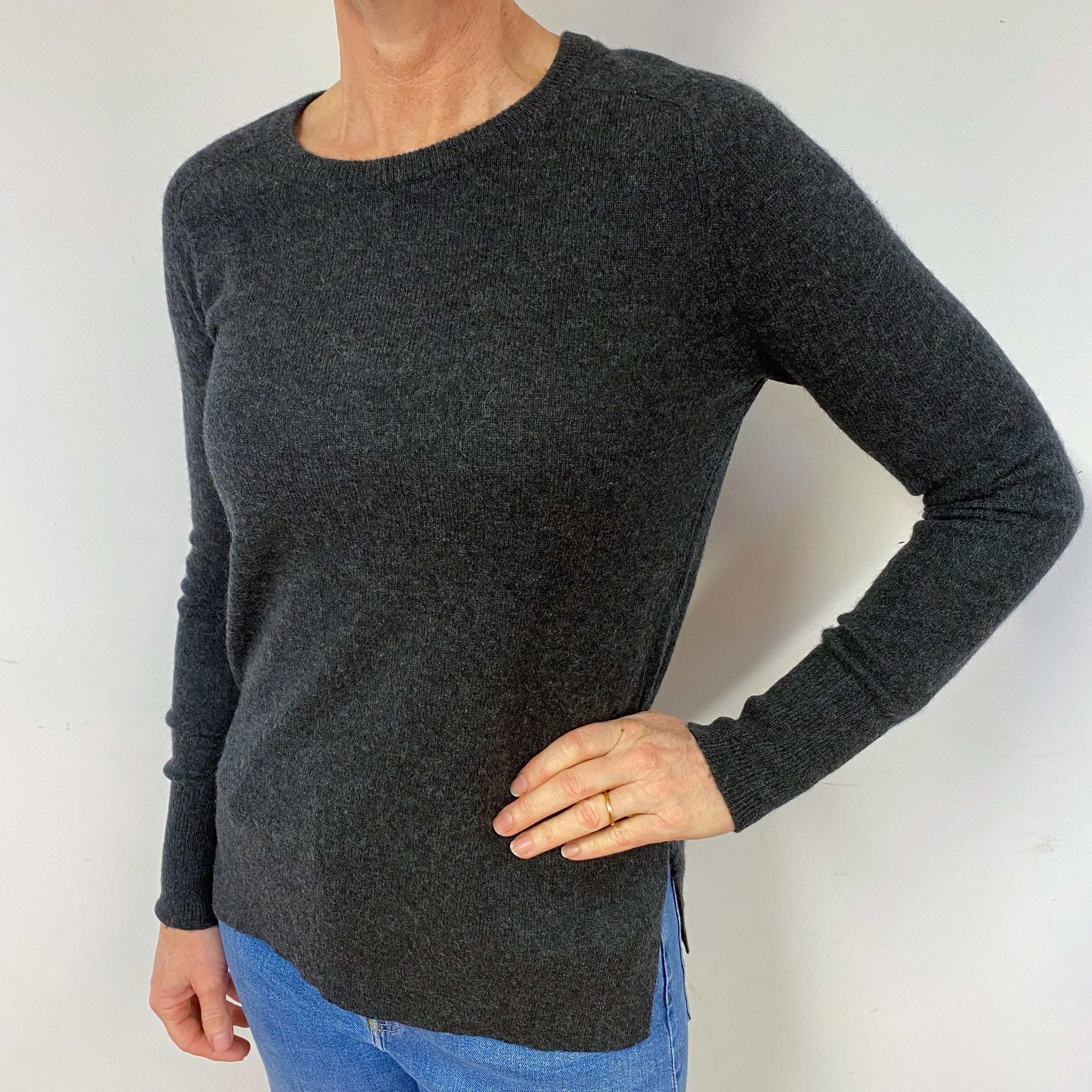 Charcoal Grey Cashmere Crew Neck Jumper Medium