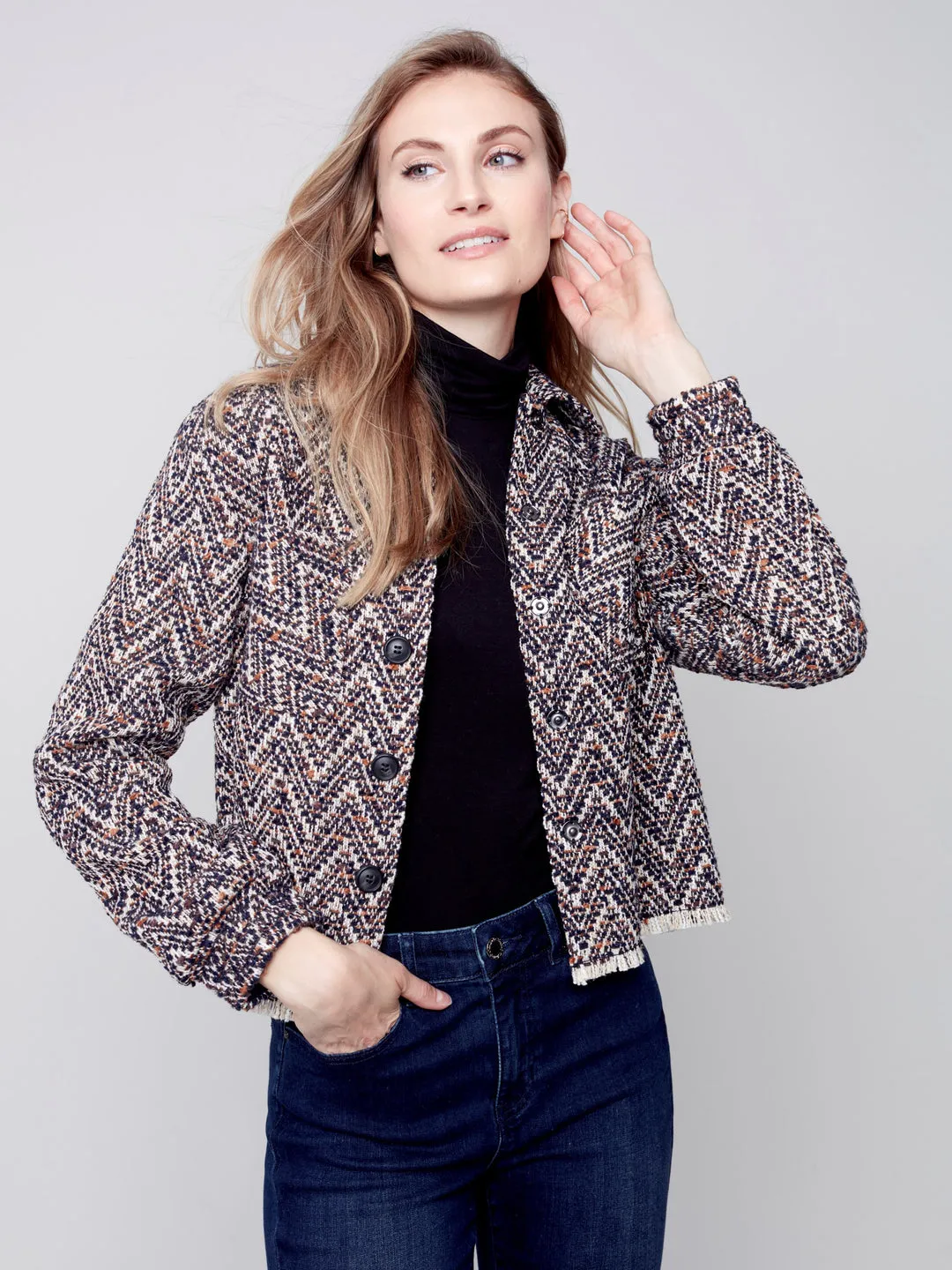 Charlie B Chevron Tweed Cropped Jacket